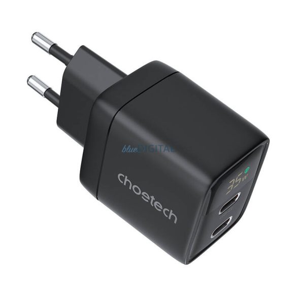 Choetech PD6051 hálózati töltő 2xUSB-C csatlakozással PD35W GAN3 - fekete