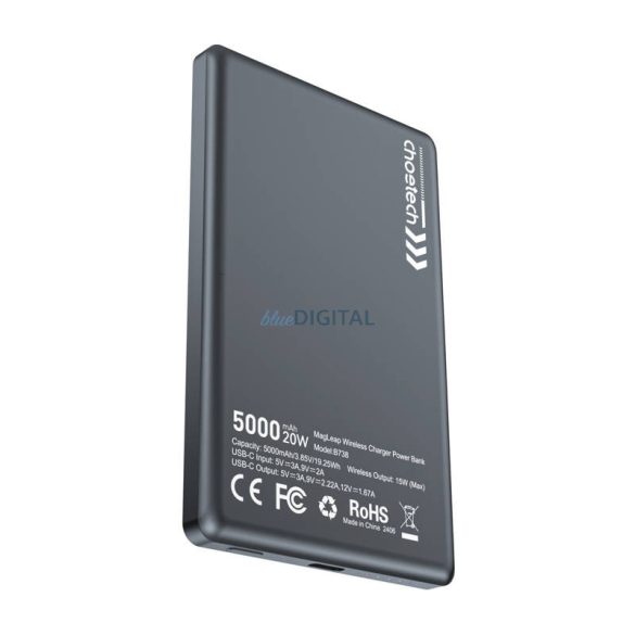 Choetech B738 indukciós powerbank 1xUSB-C csatlakozással 5000mAh 20W PD QC - fekete