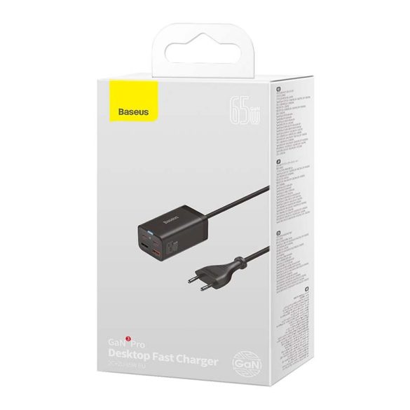 Baseus gyorstöltő GaN3 Pro, 2x USB-C, 2x USB, 65W (fekete)