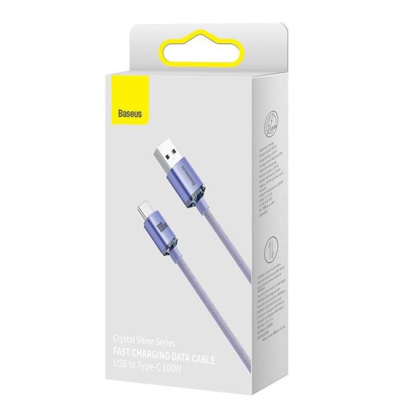 USB-kábel a USB-C Baseus Crystal Shine, 5A, 1.2m (ibolya)