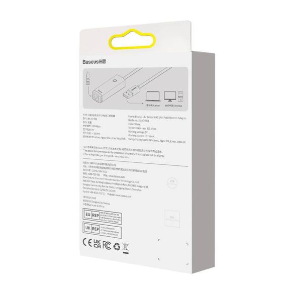 Baseus Lite Series USB – RJ45 hálózati adapter, 100Mbps (fehér)