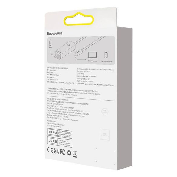 Baseus Lite Series USB-C – RJ45 hálózati adapter (fehér)