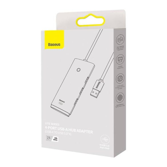 Baseus Lite Series 4 az 1-ben USB - 4x USB 3.0 hub, 25 cm (Fehér)