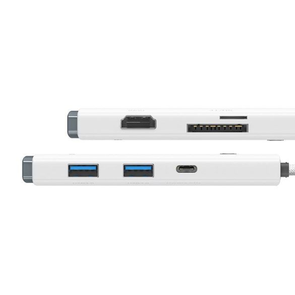 Hub 6 az 1-ben Baseus Lite sorozat, USB-C - 2x USB 3.0 + HDMI + USB-C + TF/SD (fehér)