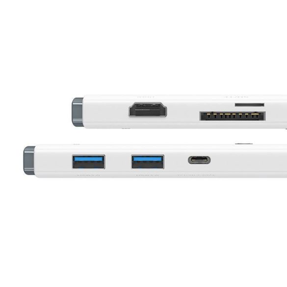 6in1 Baseus Lite sorozat USB-C 2x USB 3.0 + USB-C PD + HDMI + SD/TF hub (fehér)