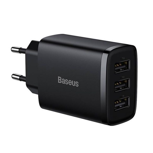 Baseus kompakt gyorstöltő, 3x USB, 17W (Fekete)