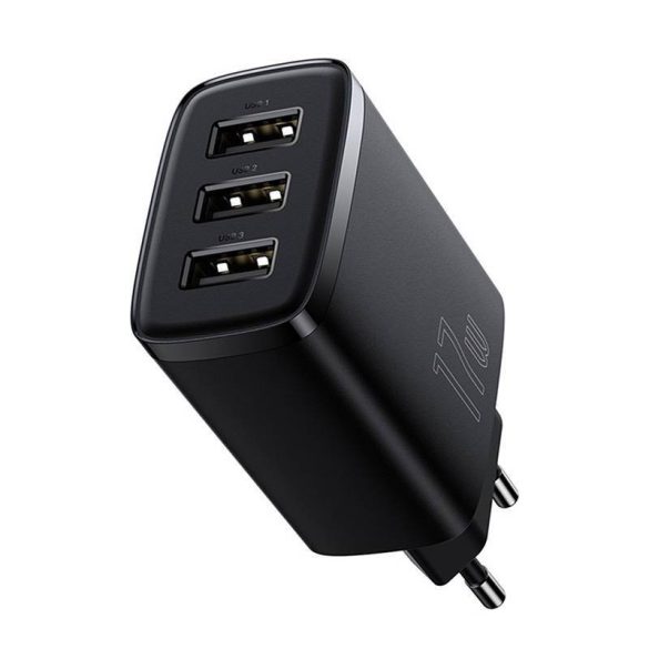 Baseus kompakt gyorstöltő, 3x USB, 17W (Fekete)