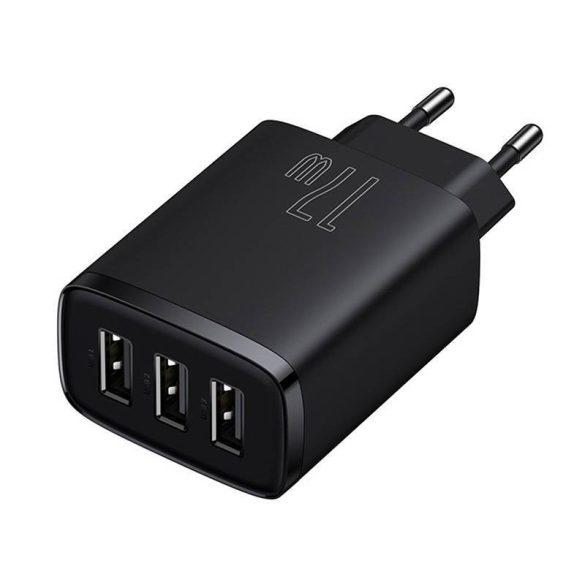 Baseus kompakt gyorstöltő, 3x USB, 17W (Fekete)