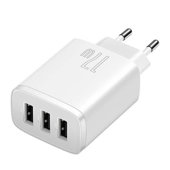 Baseus kompakt gyorstöltő, 3x USB, 17W (fehér)