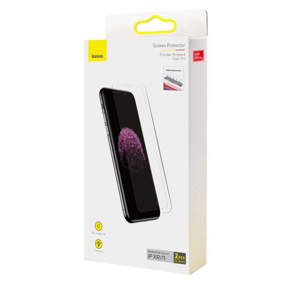 Baseus edzett üvegfólia 0,3mm iPhone XR/11 6.1" készülékhez (2 db)