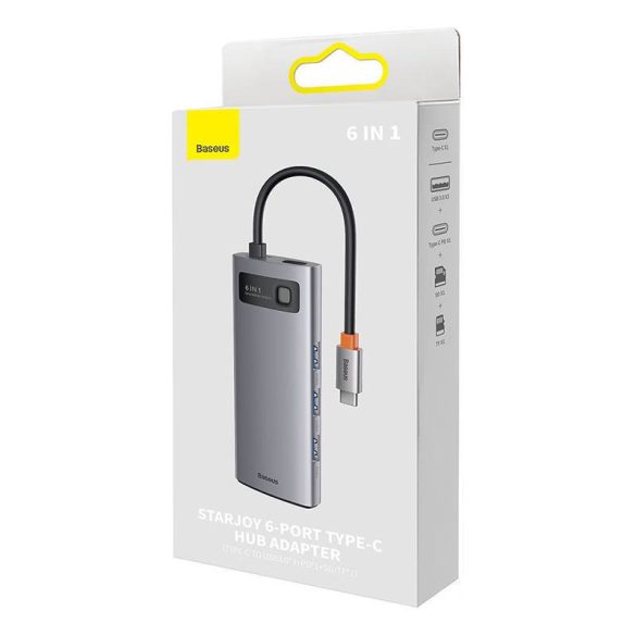 Baseus Metal Gleam Series 6 az 1-ben hub elosztó, USB-C - 3x USB 3.0 + USB-C PD +  microSD/SD