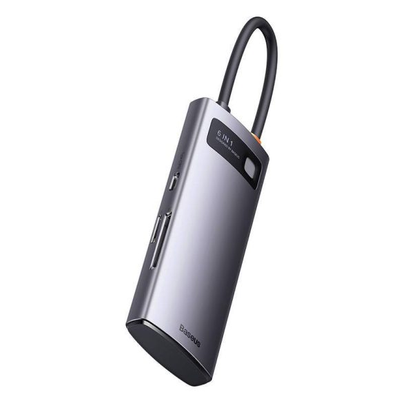 Baseus Metal Gleam Series 6 az 1-ben hub elosztó, USB-C - 3x USB 3.0 + USB-C PD +  microSD/SD