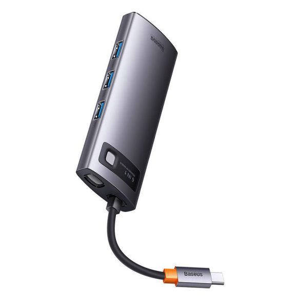 Baseus Metal Gleam Series 6 az 1-ben hub elosztó, USB-C - 3x USB 3.0 + USB-C PD +  microSD/SD