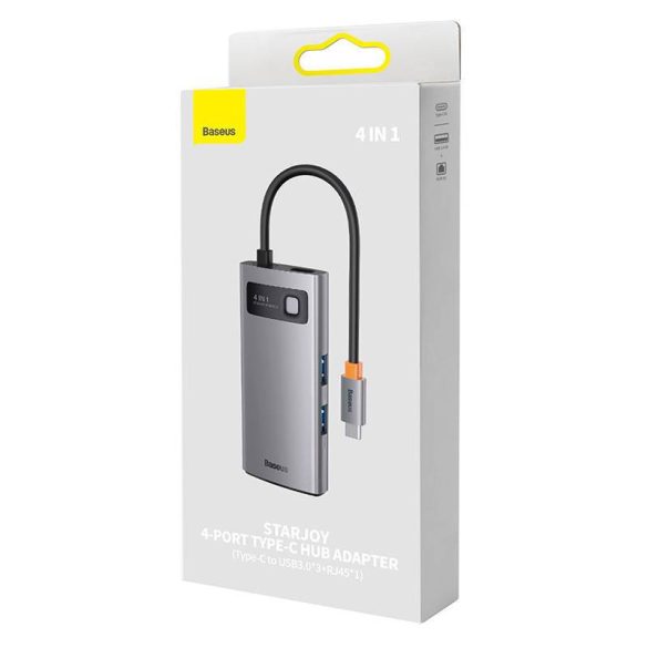 Baseus Metal Gleam sorozat 4 az 1-ben hub, USB-C - 3x USB 3.0 / Ethernet RJ45