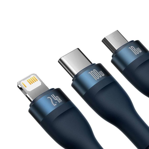 Baseus Flash Series 3 az 1-ben USB-kábel, USB-C + micro USB + Lightning, 100W, 1.2m (kék)