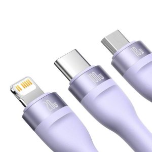 Baseus Flash Series 2, 3 az 1-ben USB kábel, USB-C / Micro USB / Lightning, 100W, 1.2m (lila)