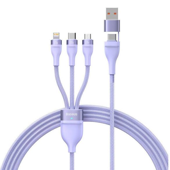 Baseus Flash Series 2, 3 az 1-ben USB kábel, USB-C / Micro USB / Lightning, 100W, 1.2m (lila)