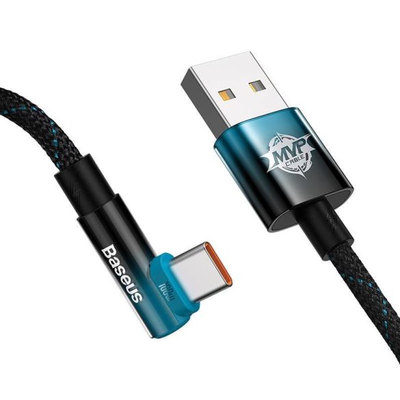 Baseus könyök USB-USB-C 100W 2m-es szögletes kábel (fekete-kék)