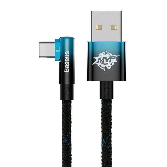 Baseus könyök USB-USB-C 100W 2m-es szögletes kábel (fekete-kék)