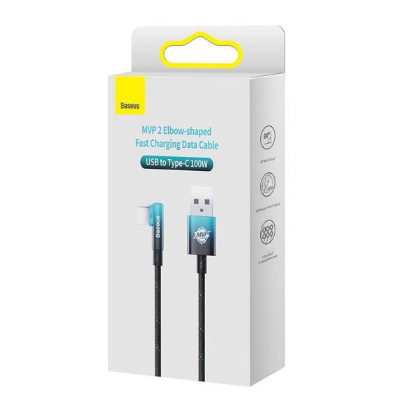 Baseus könyök USB-USB-C 100W 2m-es szögletes kábel (fekete-kék)