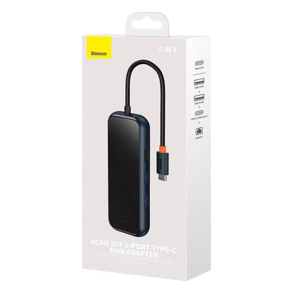 Baseus AcmeJoy 5 az 1-ben Hub, USB-C - 2xUSB 3.0, USB 2.0, USB-C PD, RJ45 (sötétszürke)