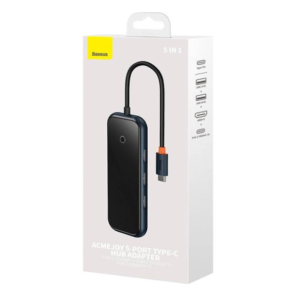 Baseus AcmeJoy 5 az 1-ben Hub, USB-C - 2xUSB 3.0, USB 2.0, USB-C PD, HDMI (sötétszürke)