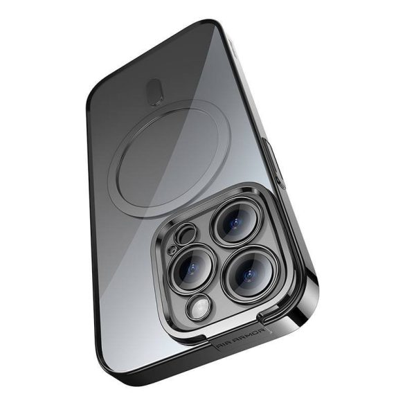 Baseus Glitter iPhone 14 Pro Átlátszó mágneses tok és üvegfólia (fekete)