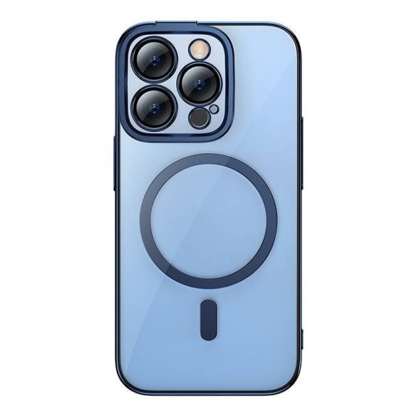 Baseus Glitter iPhone 14 Pro Átlátszó mágneses tok és üvegfólia (kék)