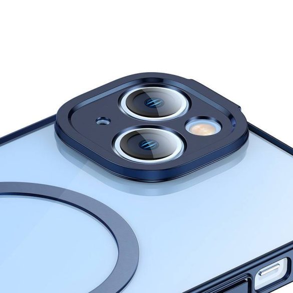 Baseus Glitter iPhone 14 Plus Átlátszó mágneses tok és üvegfólia (kék)
