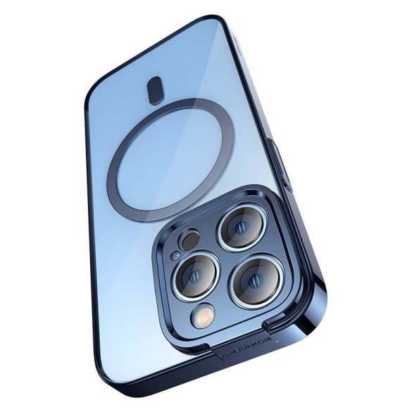 Baseus Glitter iPhone 14 Pro Max Átlátszó mágneses tok és üvegfólia (kék)