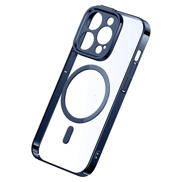 Baseus Glitter iPhone 14 Pro Max Átlátszó mágneses tok és üvegfólia (kék)