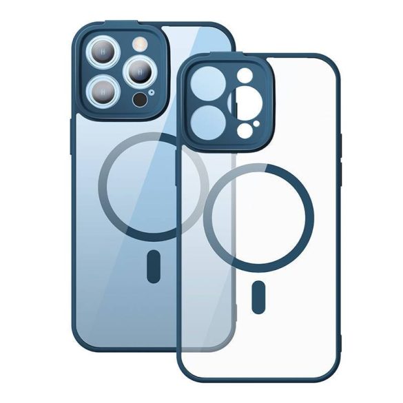 Baseus Frame iPhone 14 Pro Max Átlatszó mágneses tok + üvegfólia (kék)