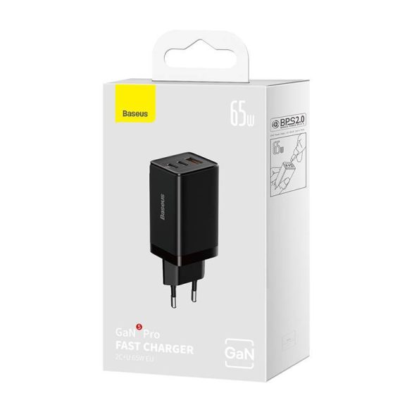 Baseus GaN5 Pro Töltő, 2xUSB-C + USB, 65W (fekete)