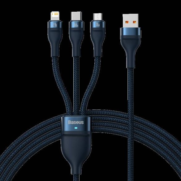 Baseus Flash 3 az 1-ben USB töltőkábel, USB-C + Micro USB + Lightning 66W, 1.2m (kék)