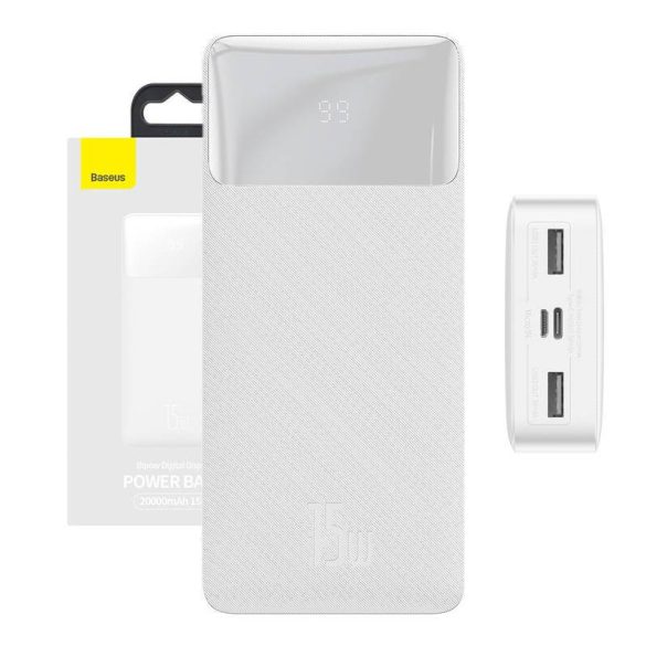 Baseus Bipow Powerbank, 20000mAh, 15W (fehér)