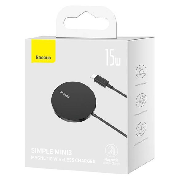 Baseus Simple Mini3 Mágneses vezeték nélküli töltő,15W (fekete)