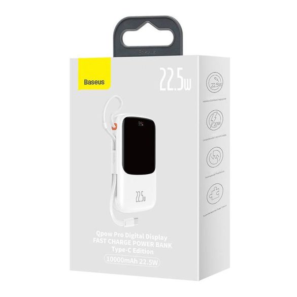 Powerbank Baseus Qpow PRO kábellel, 10000mAh, 22.5W (fehér)