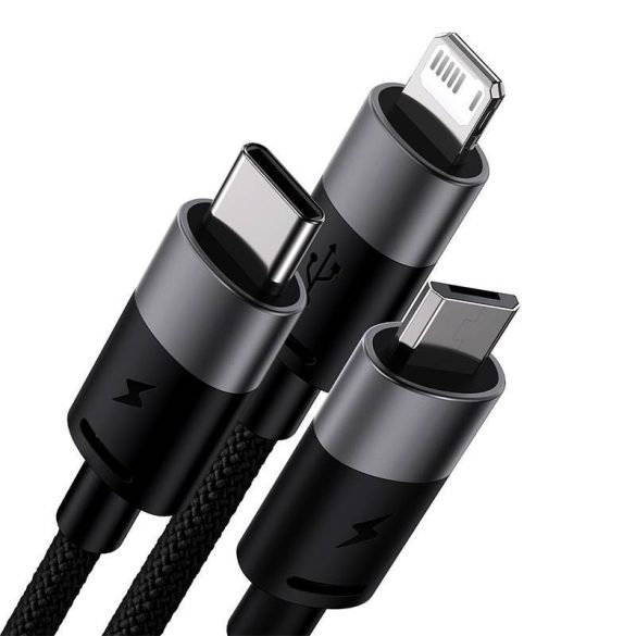 Baseus StarSpeed 3 az 1-ben töltőkábel USB - USB-C + Micro + Lightning 3,5A, 1.2m (fekete)