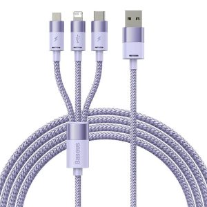 Baseus StarSpeed 3 az 1-ben töltőkábel USB - USB-C + Micro + Lightning 3,5A, 1.2m (lila)