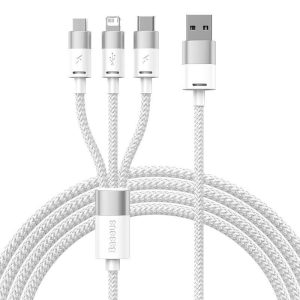 Baseus StarSpeed 3 az 1-ben töltőkábel USB - USB-C + Micro + Lightning 3,5A, 1.2m (fehér)