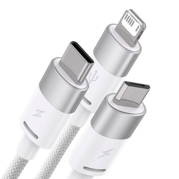 Baseus StarSpeed 3 az 1-ben töltőkábel USB - USB-C + Micro + Lightning 3,5A, 1.2m (fehér)