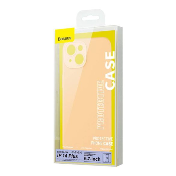Baseus Liquid Silica iPhone 14 Plus Tok, üvegfólia és tisztító készlet (sárga)