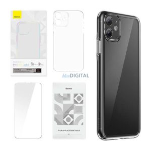 Baseus Crystal Series Tok iPhone 11-hez (Átlátszó) + Edzett üveg + Tisztítókészlet