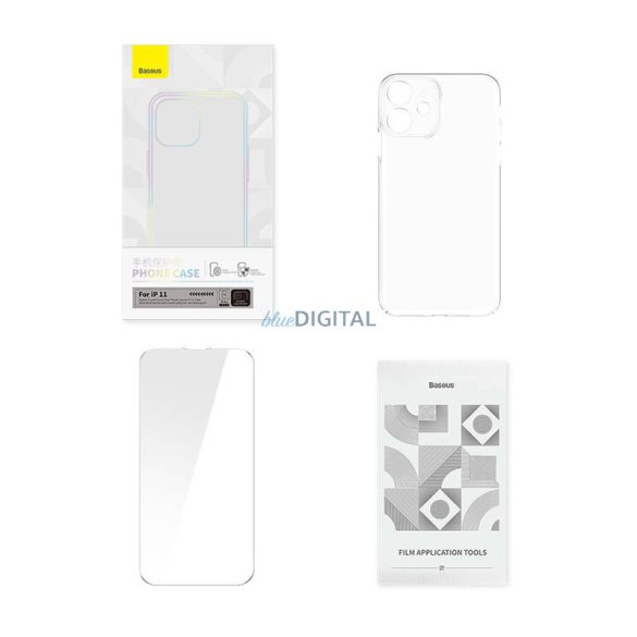 Baseus Crystal Series Tok iPhone 11-hez (Átlátszó) + Edzett üveg + Tisztítókészlet