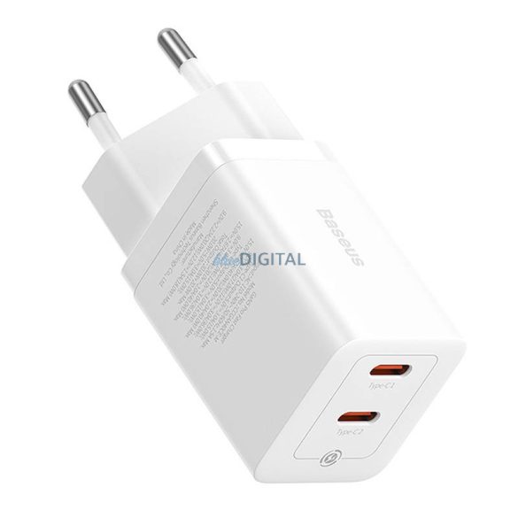 Fali töltő Baseus GaN5 40W, 2x USB C (fehér)