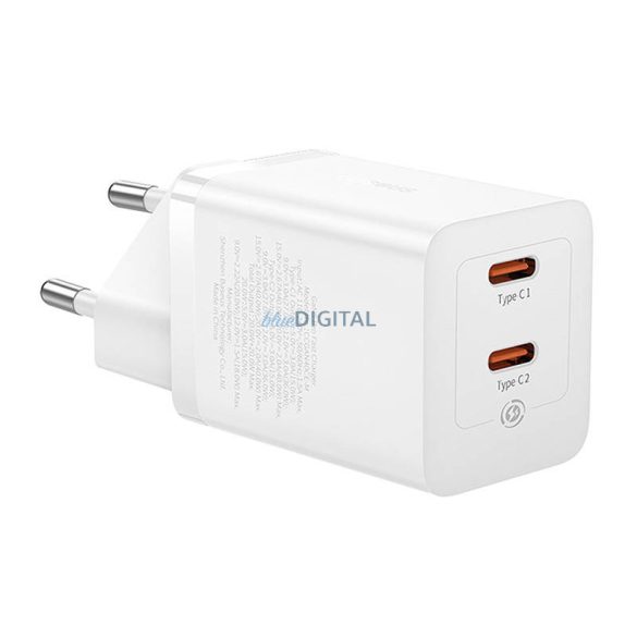 Fali töltő Baseus GaN5 40W, 2x USB C (fehér)