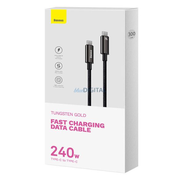 USB-C USB-C kábel Baseus Tungsten arany 240W 3m (fekete)