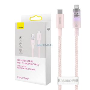 Gyorstöltő kábel Baseus USB-C Lightning Explorer Series 1m, 20W (rózsaszín)