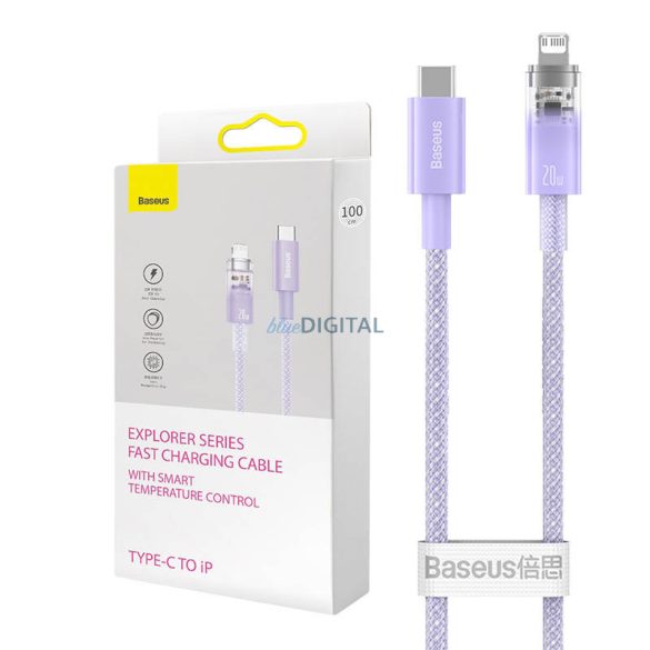 Gyorstöltő kábel Baseus USB-C Lightning Explorer Series 2m, 20W (lila)