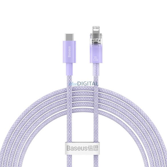 Gyorstöltő kábel Baseus USB-C Lightning Explorer Series 2m, 20W (lila)